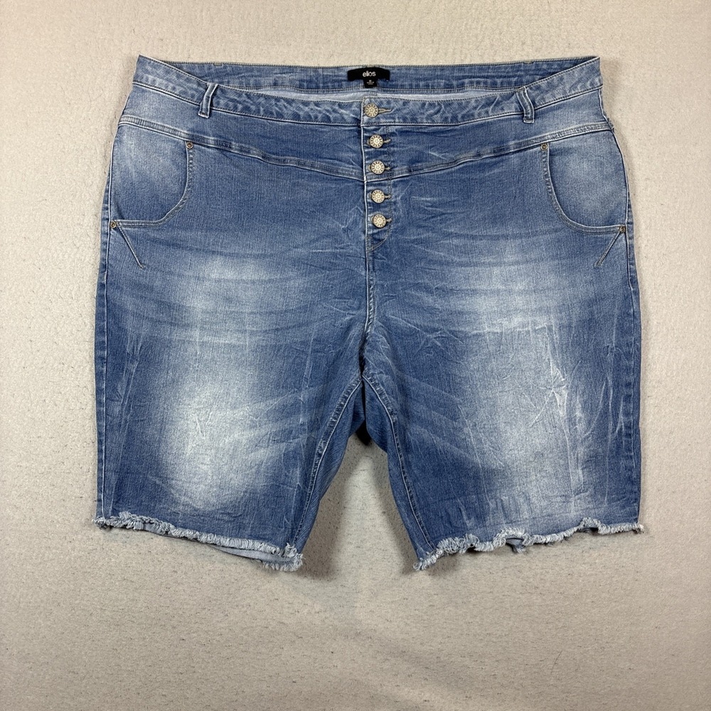 Ellos Women's Classic Everyday Stretch‎ Denim Shorts Raw Hem Button up Size 30